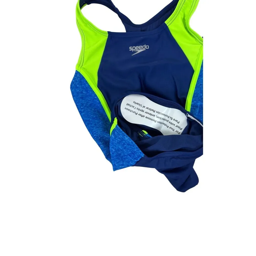 NWT Speedo Girls Small Blue Green Athletic Performance One Piece Swimsuit